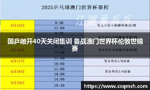 国乒敞开40天关闭集训 备战澳门世界杯伦敦世锦赛